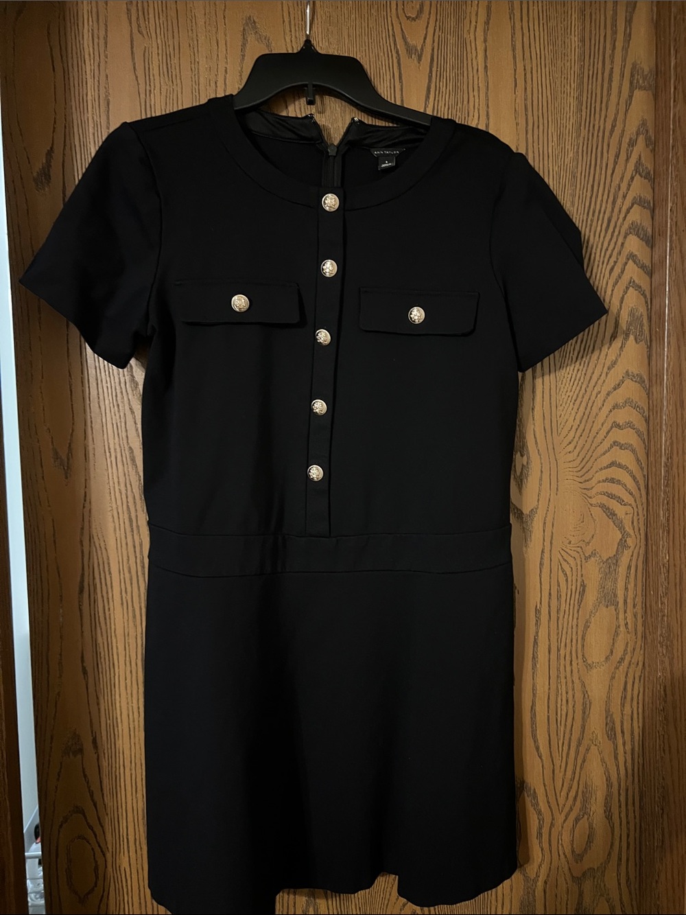 Ann Taylor Black Short-Sleeve Mini Dress with Silver Buttons